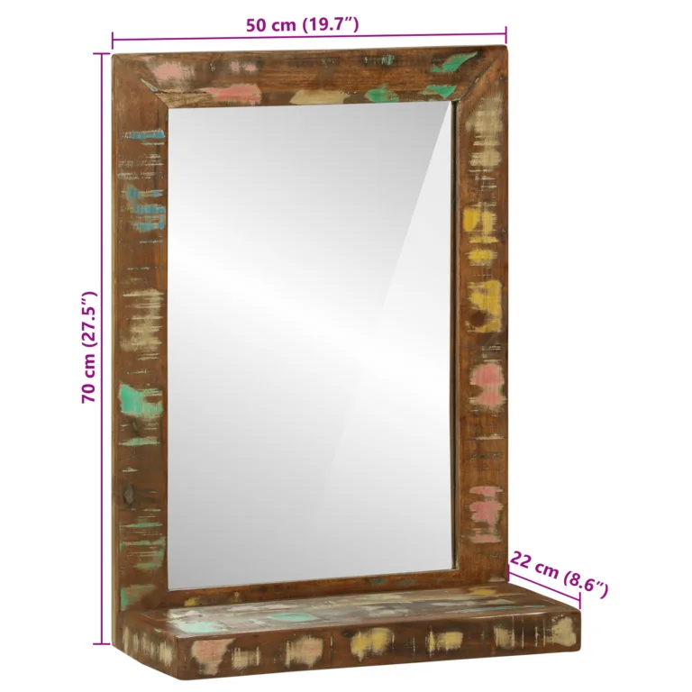 Vannitoa peegel 50x22x70 cm Tugev puidust taastatud