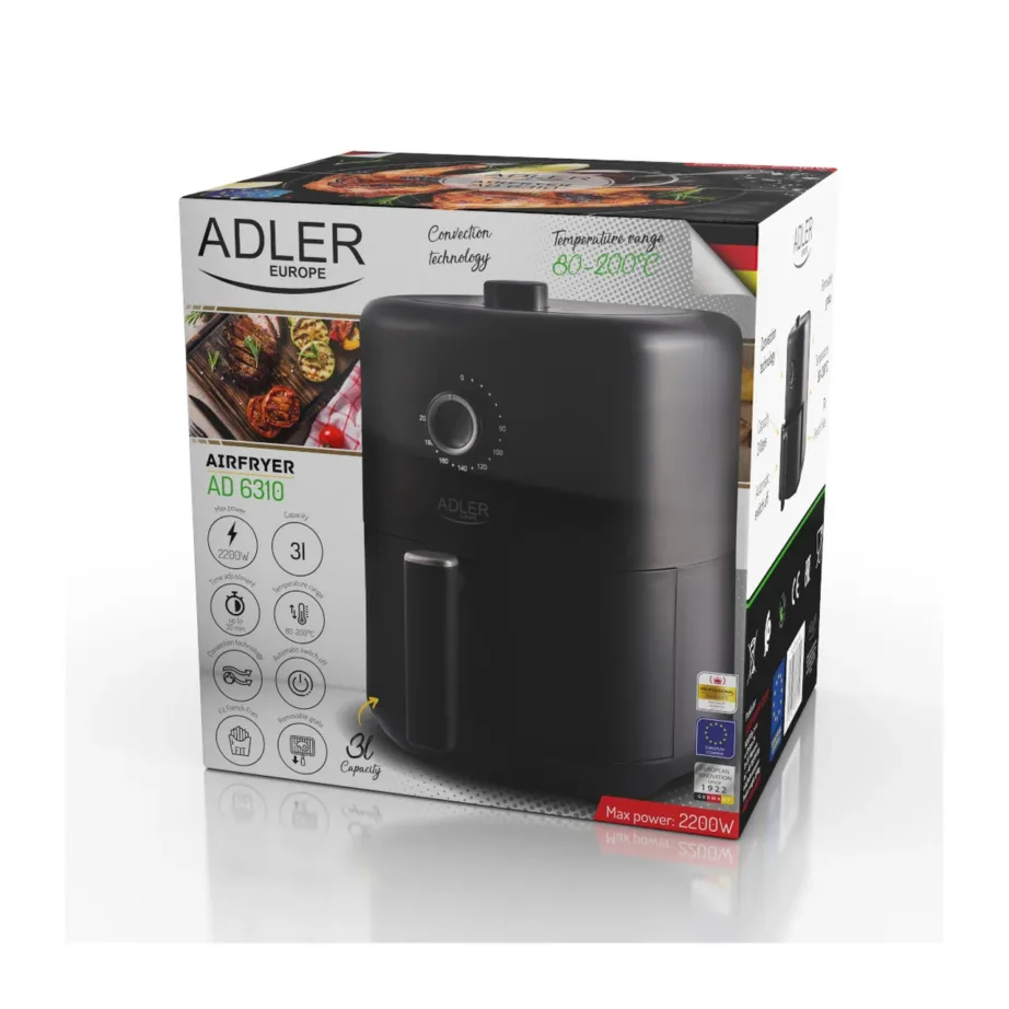 Adler AD 6310 3-liitrine must kuumaõhufritüür 2200W eemaldatava anumaga – 2