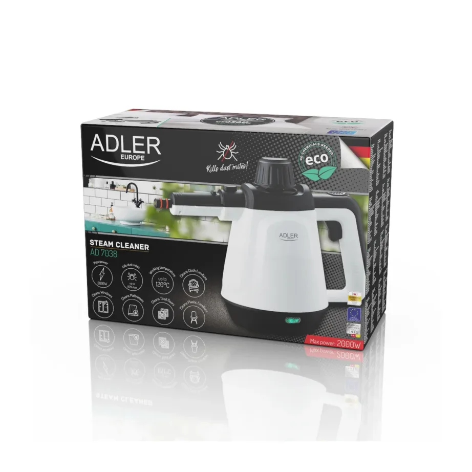 Adler AD 7038 valge/must 1200 W käsiaurupuhasti, 0,45 l veepaak, 3,5 bar – 8