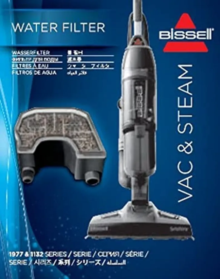 bissell vac steam veefilter ja tolmuimeja pakendil