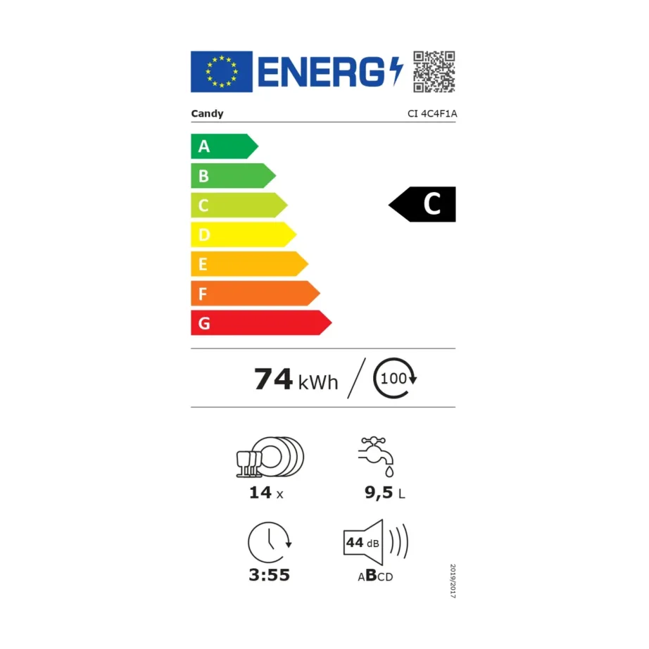 Candy CI 4C4F1A 60 cm integreeritav nõudepesumasin 14 komplektile Wi-Fi ja 8 programmiga – 2