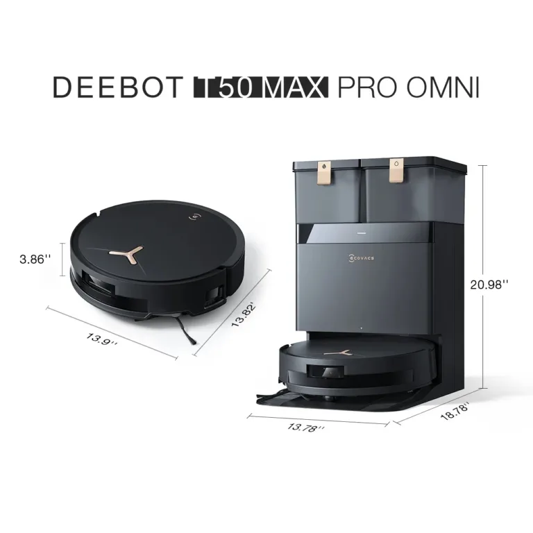 Ecovacs DEEBOT T50 MAX PRO OMNI mõõdud koos robottolmuimejaga