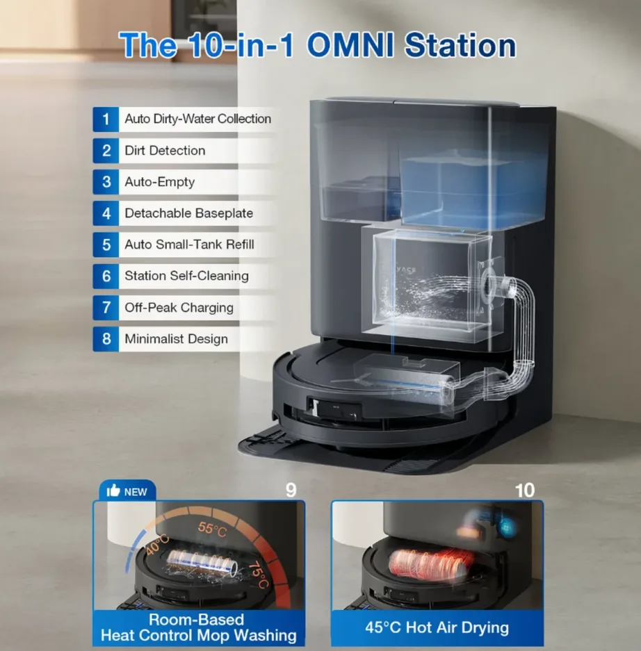 Ecovacs DEEBOT T80 OMNI must märg- ja kuivrobottolmuimeja, 18 000 Pa, 0,22 L, Li-ion 6400 mAh – 6