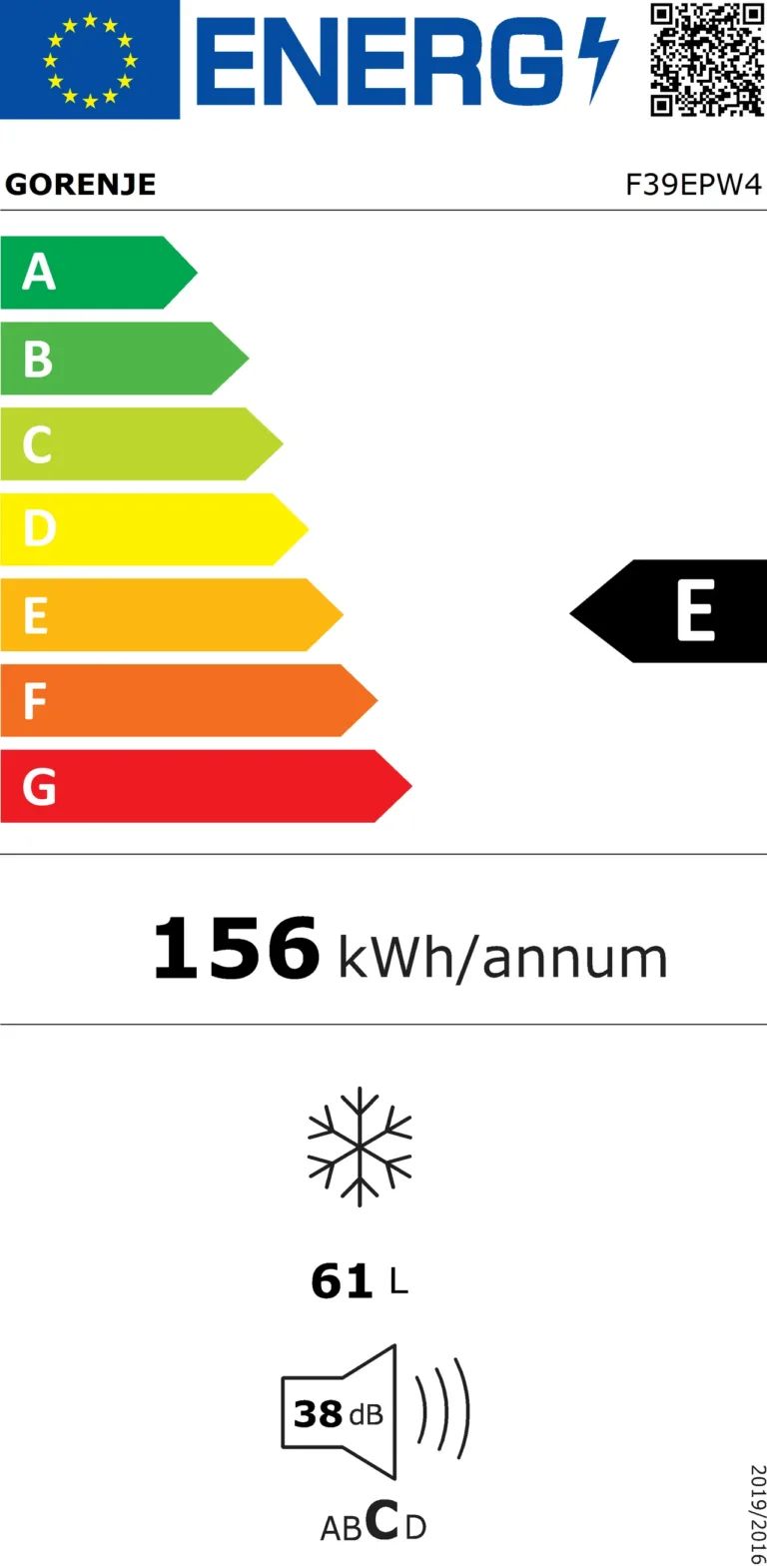valge väike vertikaalne sügavkülmik Gorenje F39EPW4 avatud uks