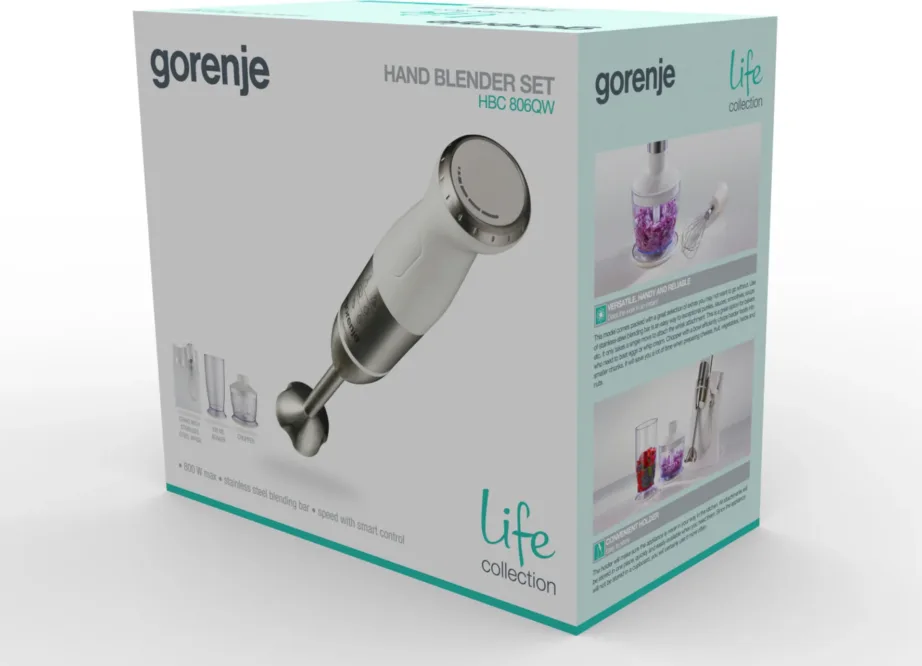 Gorenje HBC806QW valge käsimikser 800 W, roostevaba tera, tükeldaja ja vispliga – 3