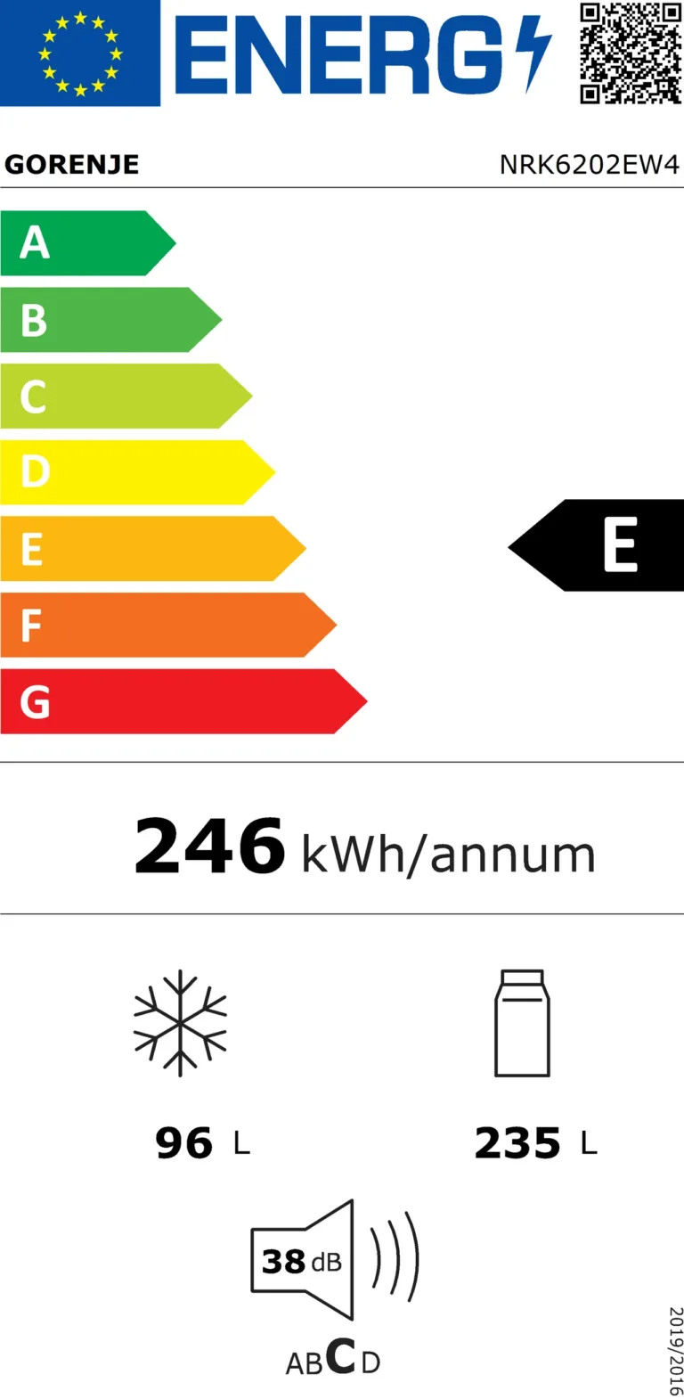 Energiaklass E silt Gorenje kombikülmikule