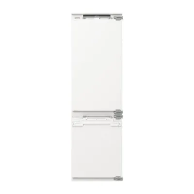 valge sisseehitatav No Frost külmik suletud uste ja Gorenje logoga