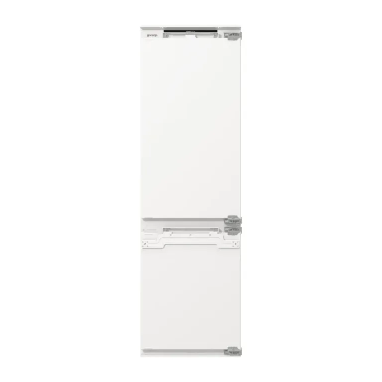 valge sisseehitatav No Frost külmik suletud uste ja Gorenje logoga