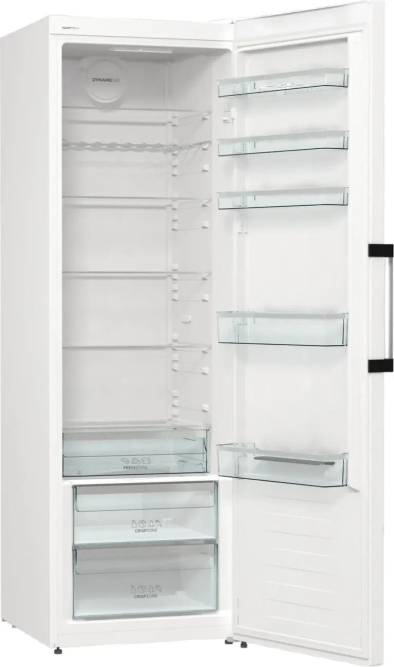 valge kõrge külmik Gorenje LED-ekraani ja uksega