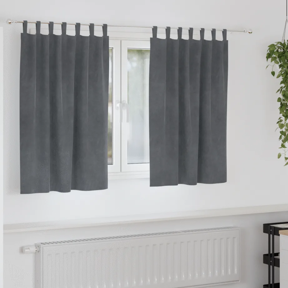 Mustad pimenduskardinad riputusloopidega 2 tk Ülisoe helehall samet - Image 1