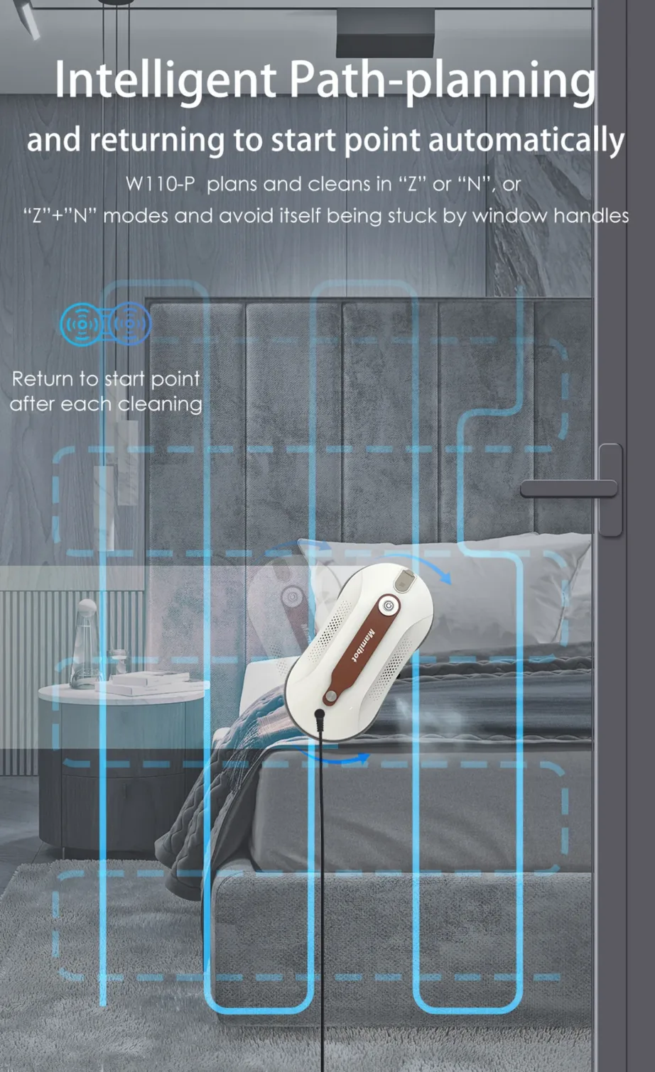 Mamibot W110-P Plus valge/pruun juhtmega aknapesurobot veepaagiga ja kaugjuhtimisega – 3