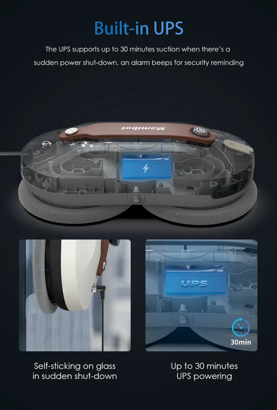 Mamibot W110-P Plus valge/pruun juhtmega aknapesurobot veepaagiga ja kaugjuhtimisega – 6