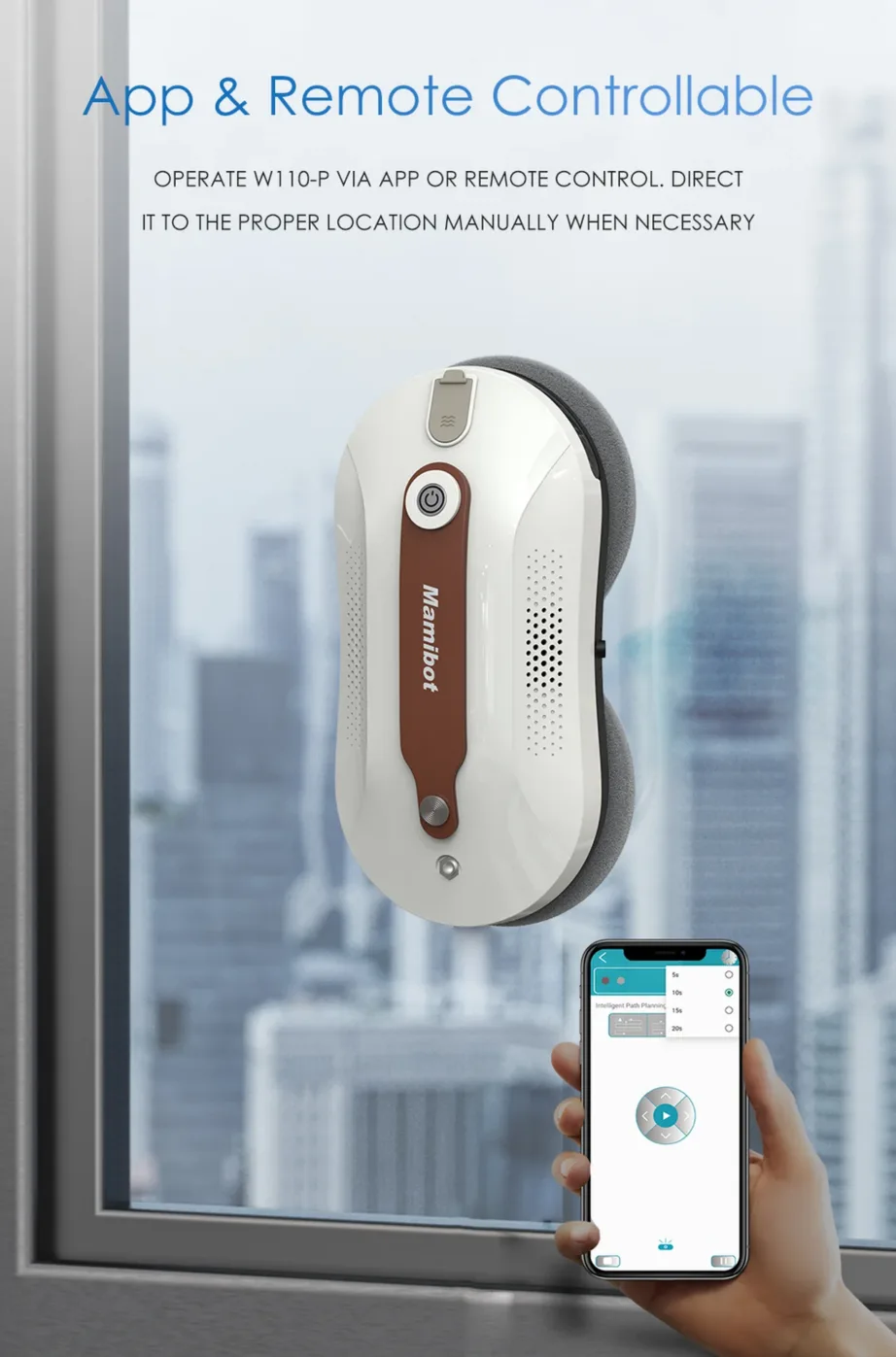 Mamibot W110-P Plus valge/pruun juhtmega aknapesurobot veepaagiga ja kaugjuhtimisega