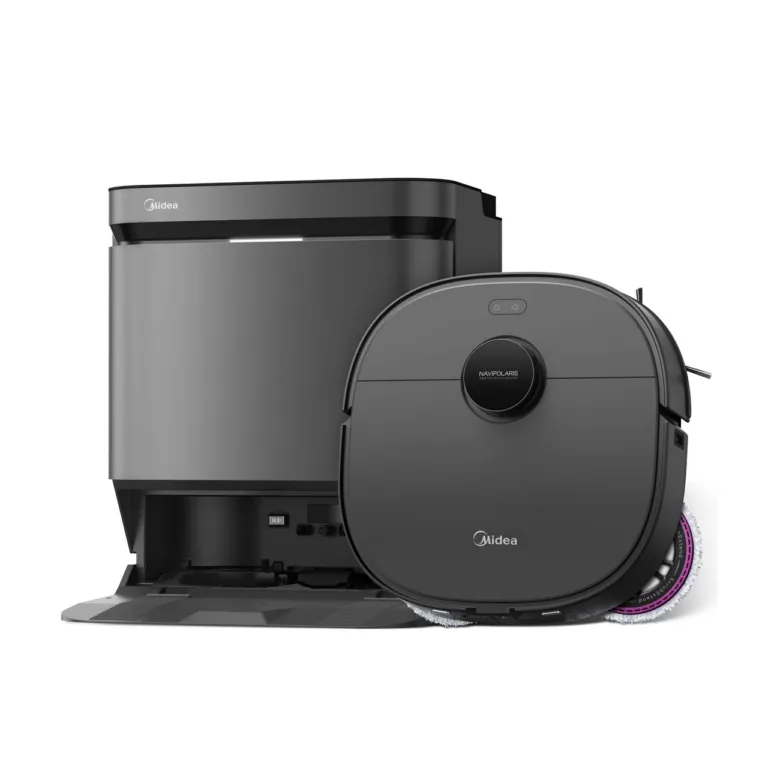Midea V15 robot-tolmuimeja elutoas lemmikloomadega