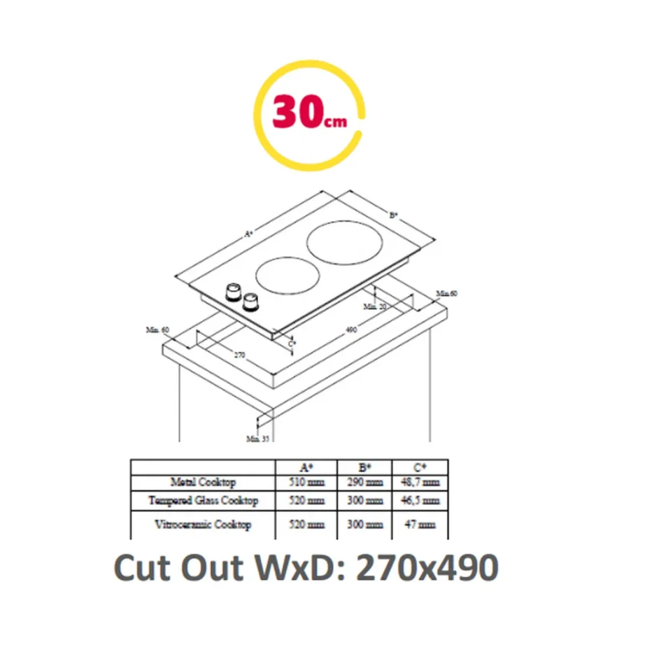 Simfer H3.020.DEISP 30 cm must klaasist induktsioonpliidiplaat 2 keedualaga – 2