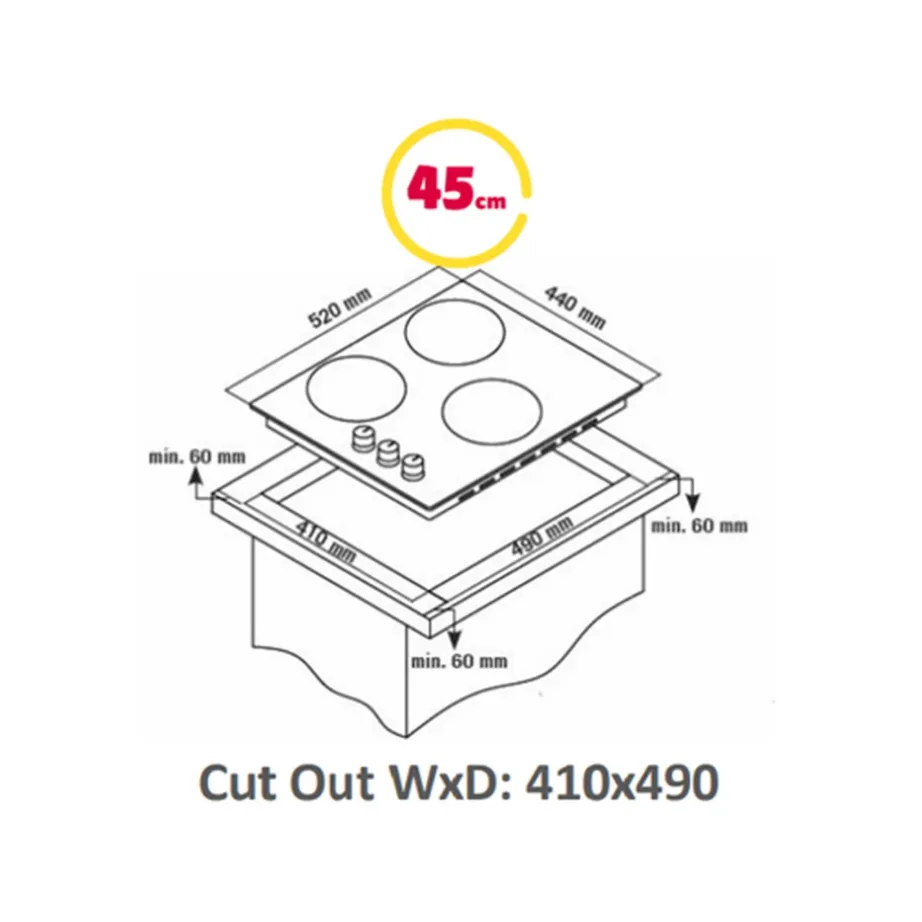 must vitrokeramiline pliidiplaat 3 tsooniga Simfer H4.030.DECSP