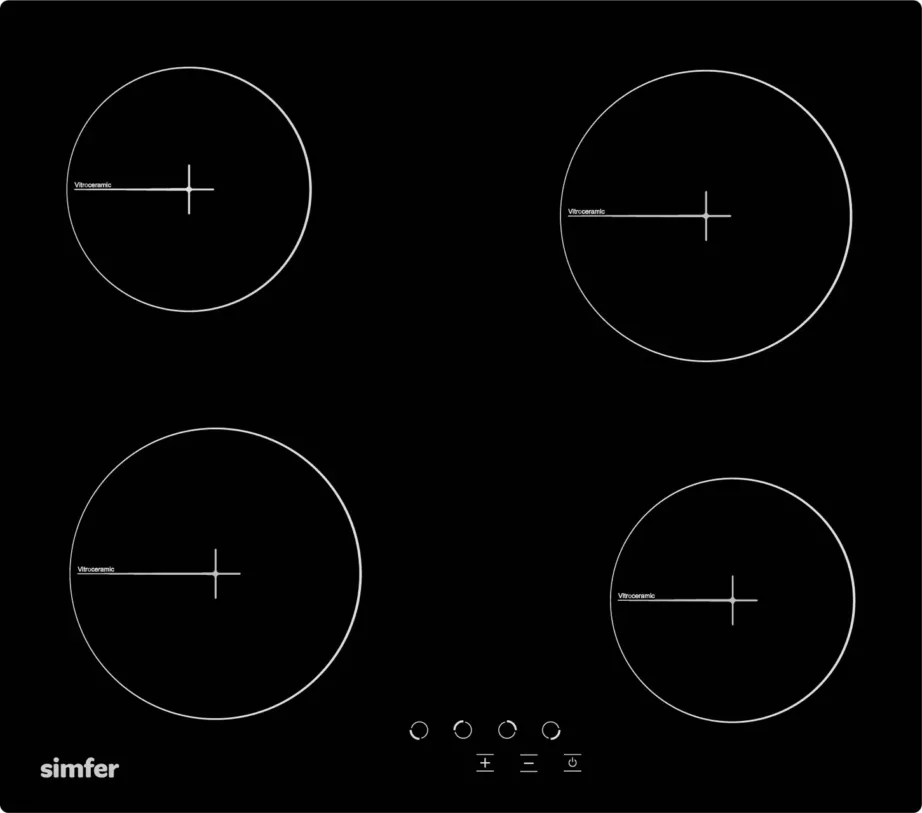 Simfer H6.040.DECSP 59 cm must klaaskeraamiline pliidiplaat, 4 keedutsooni, puutetundlik juhtimine