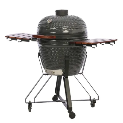 tumehall kamado grill suur - Grill avatud seisundis otse eest, keskjoonduatud ja neutraalne taust. Siiski toodet näeb ebatavapärasel kujul (kaas lahti), mis ei vasta esinduspildi ootusele.