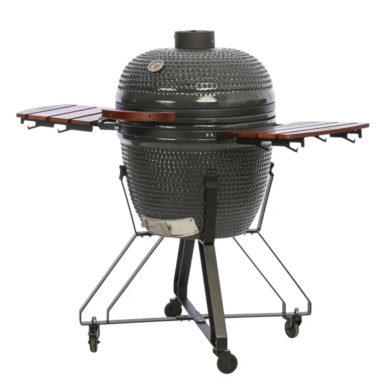 tumehall kamado grill suur - Grill avatud seisundis otse eest, keskjoonduatud ja neutraalne taust. Siiski toodet näeb ebatavapärasel kujul (kaas lahti), mis ei vasta esinduspildi ootusele.