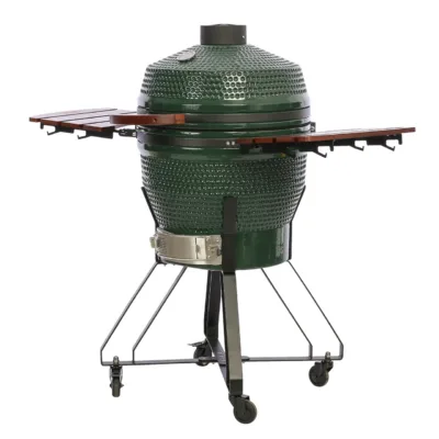 roheline kamado grill 22 - Lähivõte, näitab ainult üht detaili (kõrvaldatav tuhasahtel), mitte kogu toodet. Sobimatu peapildiks.