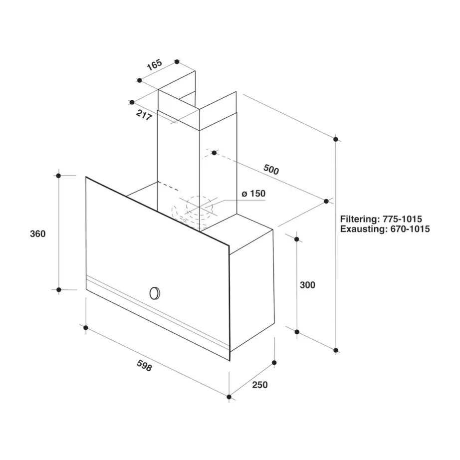 Whirlpool WHVA 62F LM K 60 cm must seinapealne õhupuhasti LED-valgustuse ja 485 m³/h tõmbevõimsusega – 3