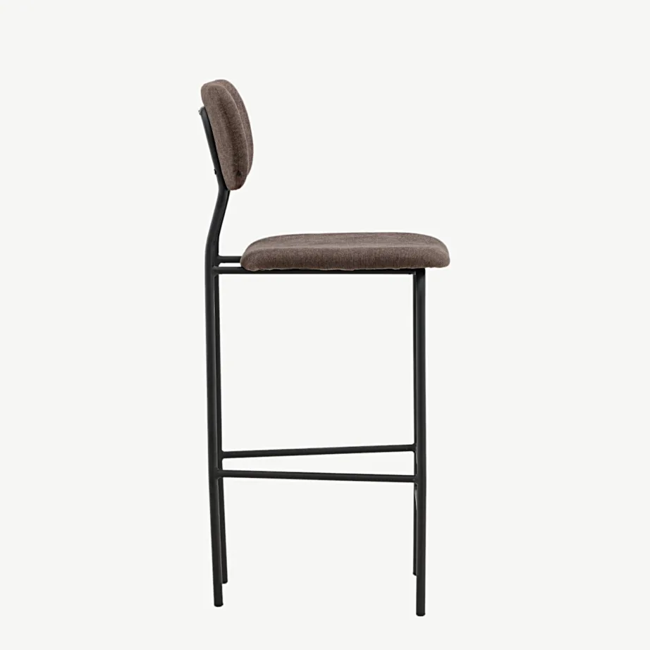 Pruuni kangaga baaritool Ralfi, musta terasraamiga (skandinaavia stiilis, istmekõrgus 75 cm), 15459-457 – 2