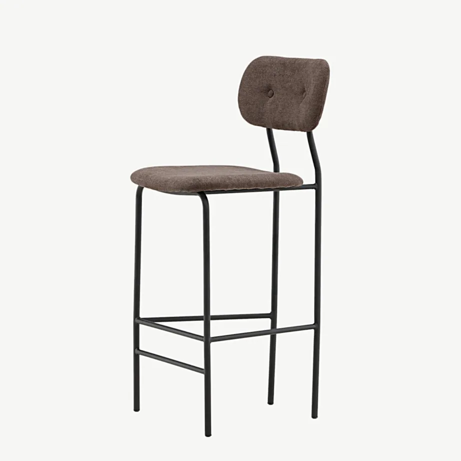 Pruuni kangaga baaritool Ralfi, musta terasraamiga (skandinaavia stiilis, istmekõrgus 75 cm), 15459-457 – 7