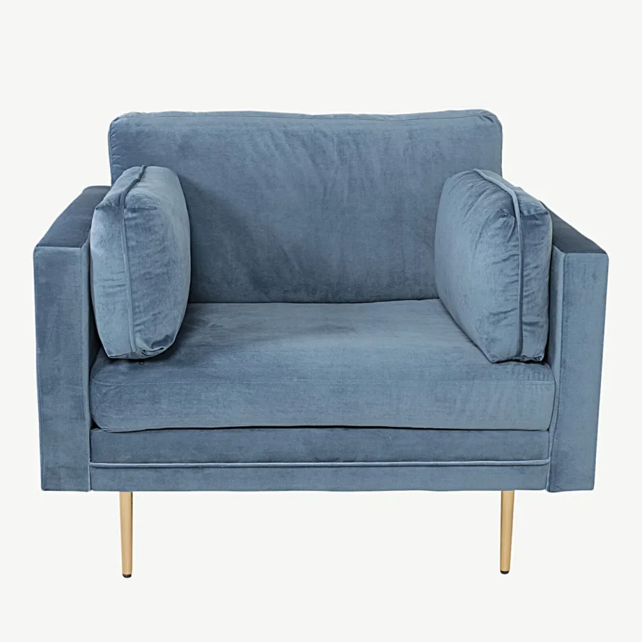 Sinisest sametist tugitool Boom kuldsete terasjalgadega, 18046-987 – 2