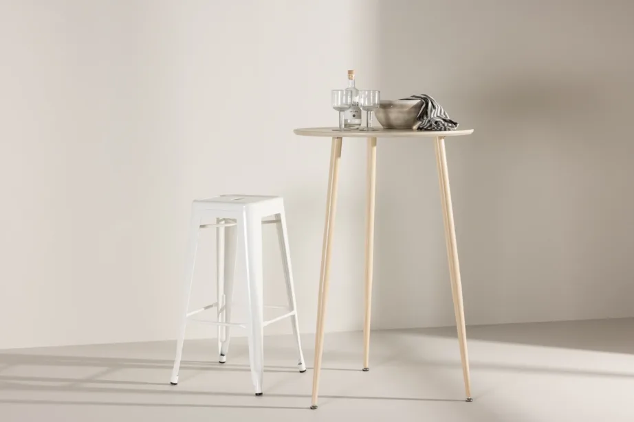 Valge peitsiga baarilaud Plaza (MDF, terasest jalad, ø70 cm, 105 cm kõrge), 61115-130 – 4