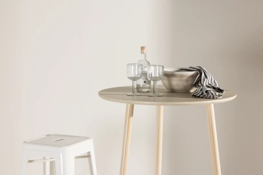 Valge peitsiga baarilaud Plaza (MDF, terasest jalad, ø70 cm, 105 cm kõrge), 61115-130 – 5