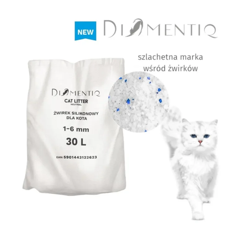 DIAMENTIQ 30L silikageelist kassiliiv ja valge kass