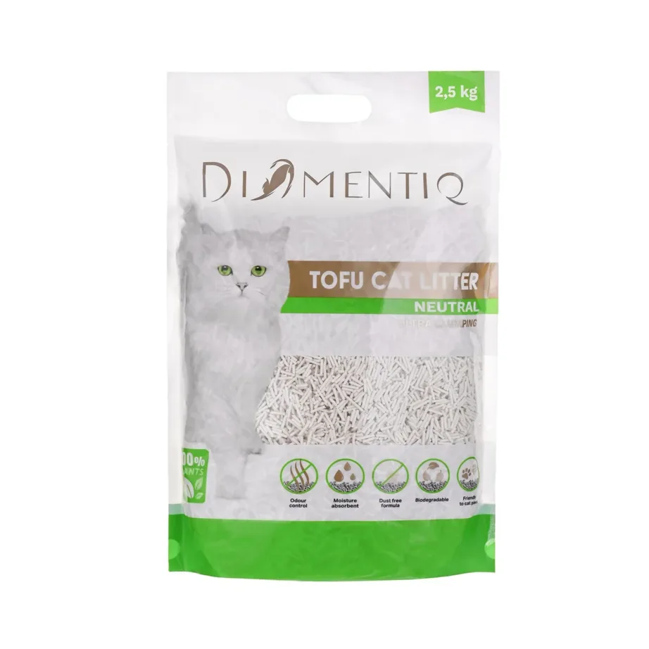 DIAMENTIQ Tofu Neutral Ultra Clumping 2,5 kg biolagunev taimne kassiliiv, tolmuvaba ja tükke moodustav – 3