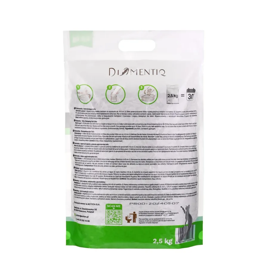 DIAMENTIQ Tofu Neutral Ultra Clumping 2,5 kg biolagunev taimne kassiliiv, tolmuvaba ja tükke moodustav – 5