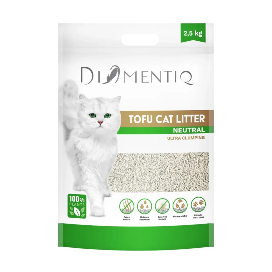 DIAMENTIQ Tofu Neutral Ultra Clumping 2,5 kg biolagunev taimne kassiliiv, tolmuvaba ja tükke moodustav