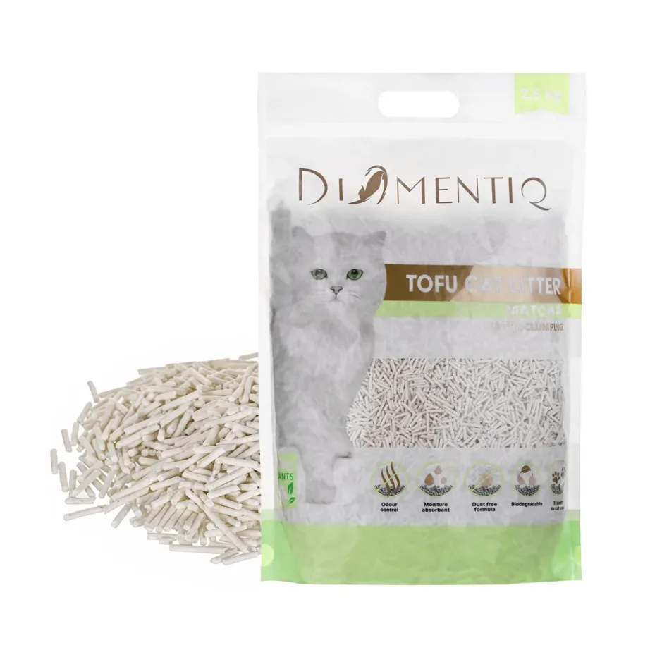 DIAMENTIQ Tofu Matcha 2,5 kg taimne paakuv biolagunev kassiliiv maisitärklise ja hernekiududega – 2