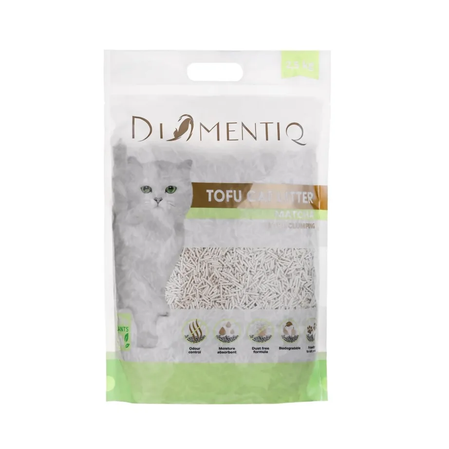 DIAMENTIQ Tofu Matcha 2,5 kg taimne paakuv biolagunev kassiliiv maisitärklise ja hernekiududega – 3