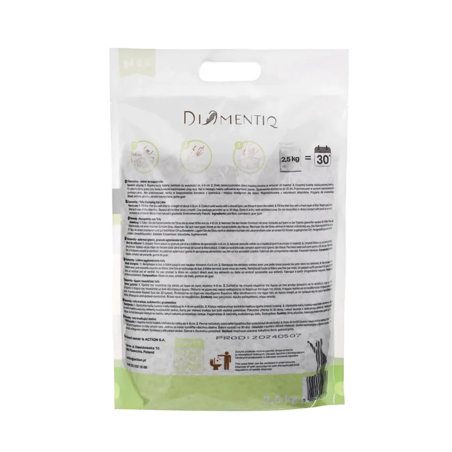 DIAMENTIQ Tofu Matcha 2,5 kg taimne paakuv biolagunev kassiliiv maisitärklise ja hernekiududega – 5