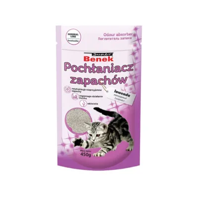 lavendlilõhnaline kassiliiva lõhnaeemaldaja CERTECH Super Benek 450 g pakendis