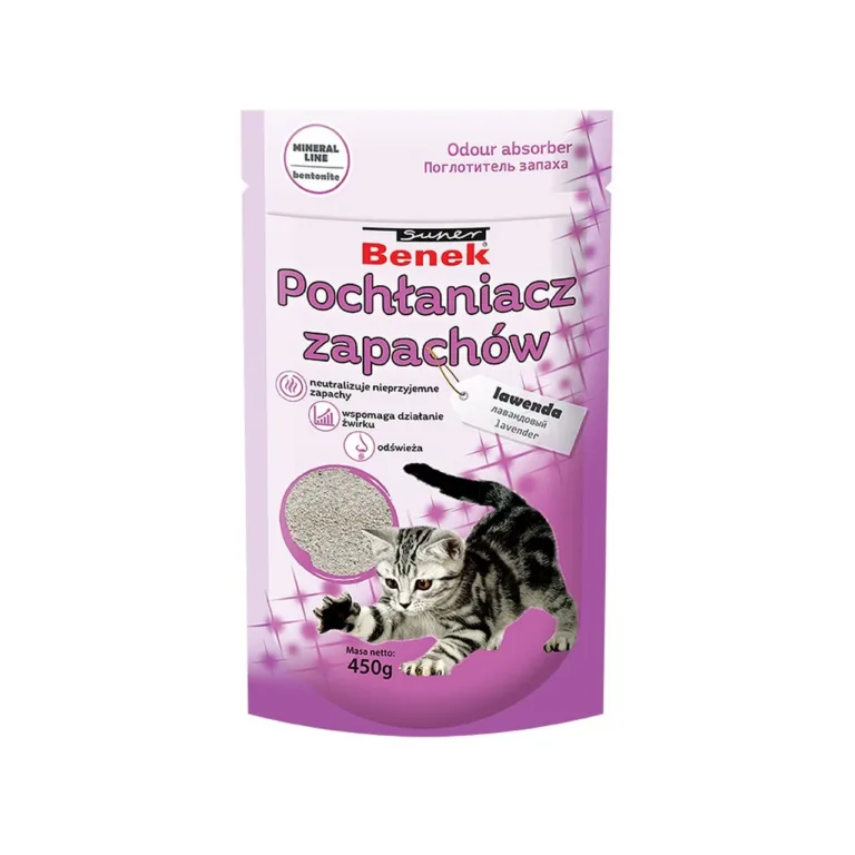 lavendlilõhnaline kassiliiva lõhnaeemaldaja CERTECH Super Benek 450 g pakendis