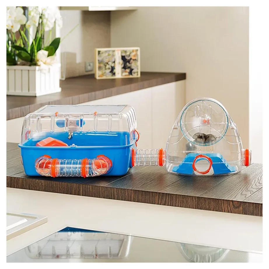 Ferplast Combi 2 79,5×29,5×26,3 cm oranž-sinine tehnopolümeerist hamstripuur tarvikutega – 5