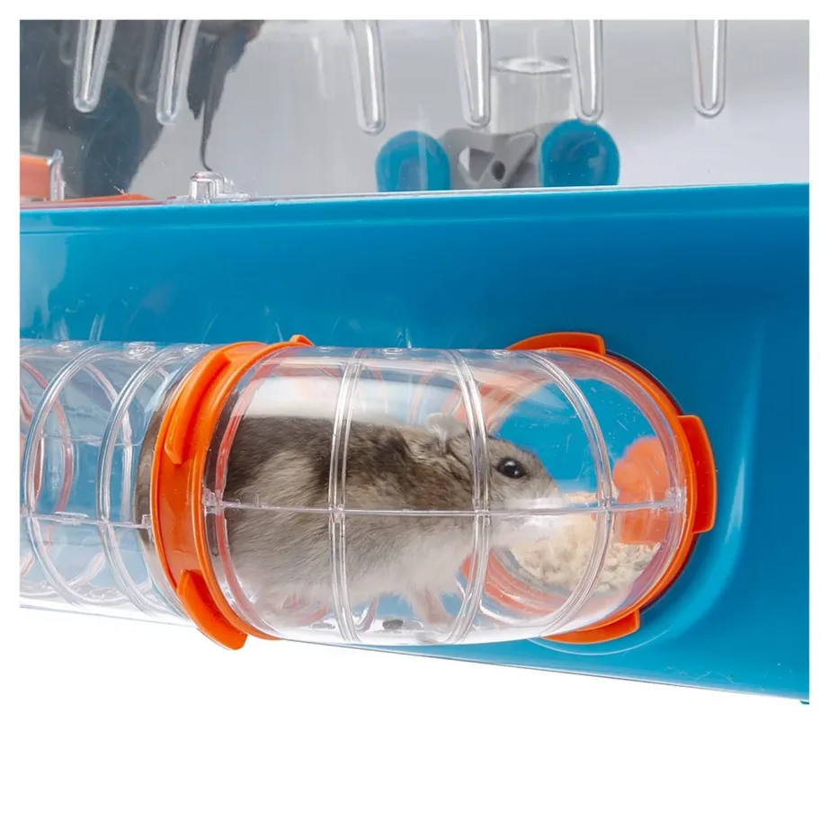 Ferplast Combi 2 79,5×29,5×26,3 cm oranž-sinine tehnopolümeerist hamstripuur tarvikutega – 9