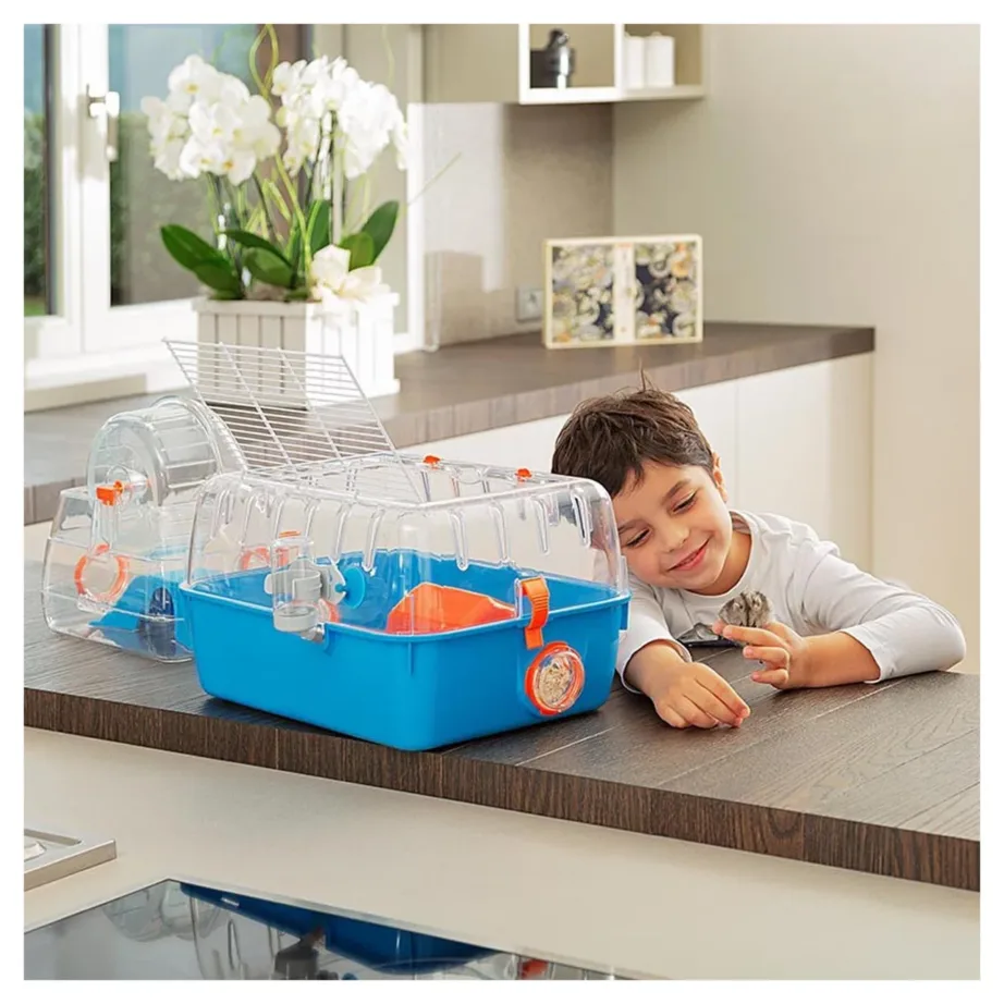 Ferplast Combi 2 79,5×29,5×26,3 cm oranž-sinine tehnopolümeerist hamstripuur tarvikutega – 11