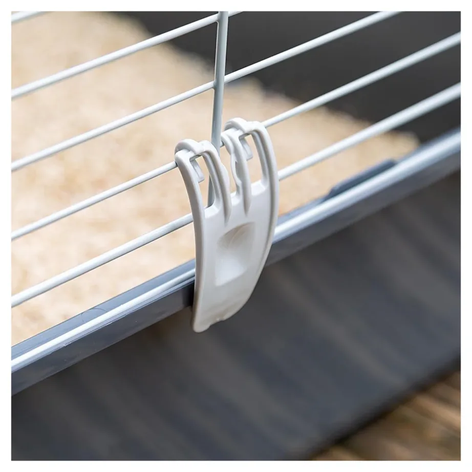 Ferplast Rabbit 100 95x57x46 cm metallist ja plastikust hall puur jänesele joogipudeli, kausi ja põrandaga – 11