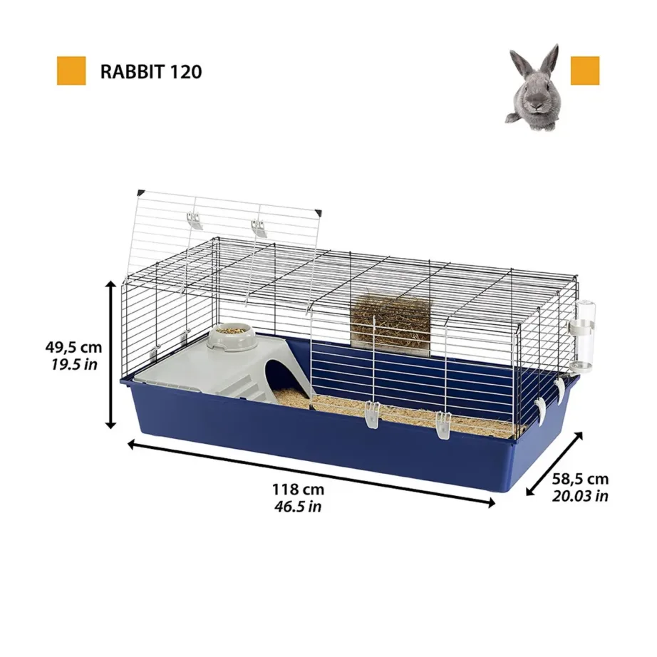 Ferplast Rabbit 120 118x59x50 cm metallist ja plastikust puur küülikule ja meriseale joogipudeli ning toidukausiga, valge/karmiinpunane – 5