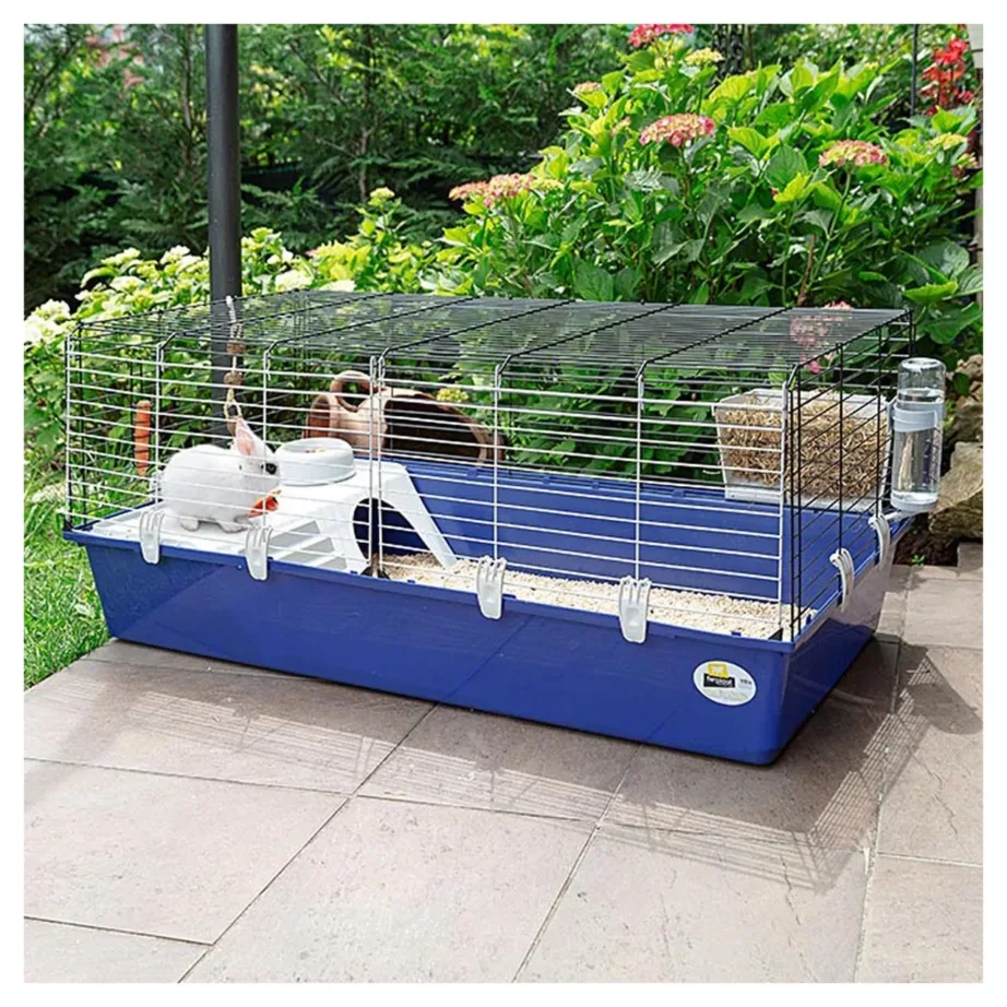 Ferplast Rabbit 120 118x59x50 cm metallist ja plastikust puur küülikule ja meriseale joogipudeli ning toidukausiga, valge/karmiinpunane – 6