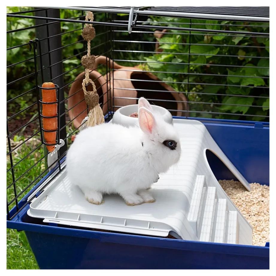 Ferplast Rabbit 120 118x59x50 cm metallist ja plastikust puur küülikule ja meriseale joogipudeli ning toidukausiga, valge/karmiinpunane – 8