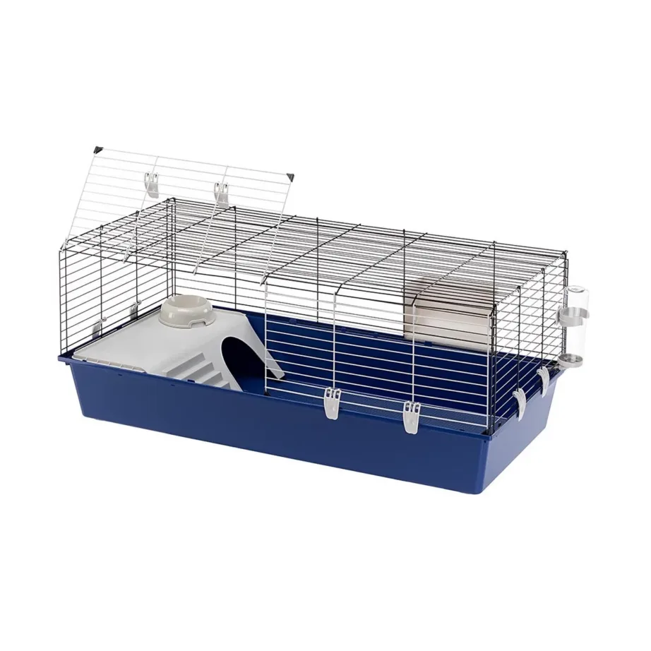 Ferplast Rabbit 120 118x59x50 cm metallist ja plastikust puur küülikule ja meriseale joogipudeli ning toidukausiga, valge/karmiinpunane