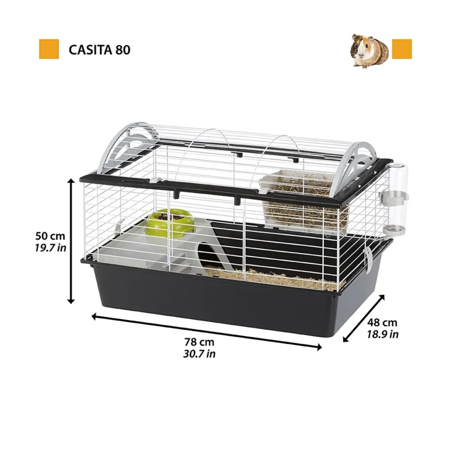 Ferplast Casita 80 78x48x70 cm hall metallist ja plastikust puur meriseale ning väikesele küülikule jooginõu ja kausiga – 7