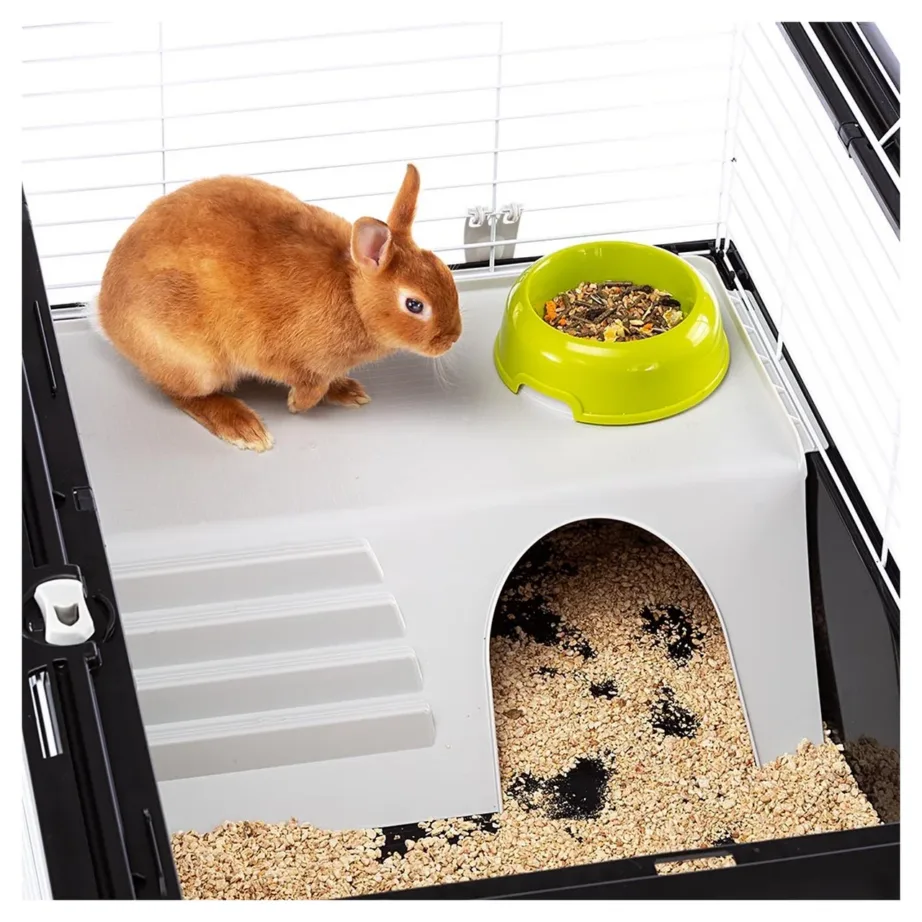 Ferplast Casita 100 96x56x57 cm must puur küülikutele ja merisigadele, joogipudeli ja kausiga – 6