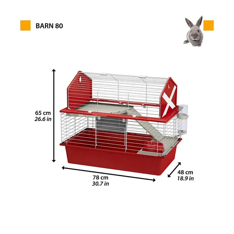 Ferplast Barn 80 78x48x65 cm hall metallist ja plastikust puur jänesele või meriseale joogipudeliga ja kausiga – 3